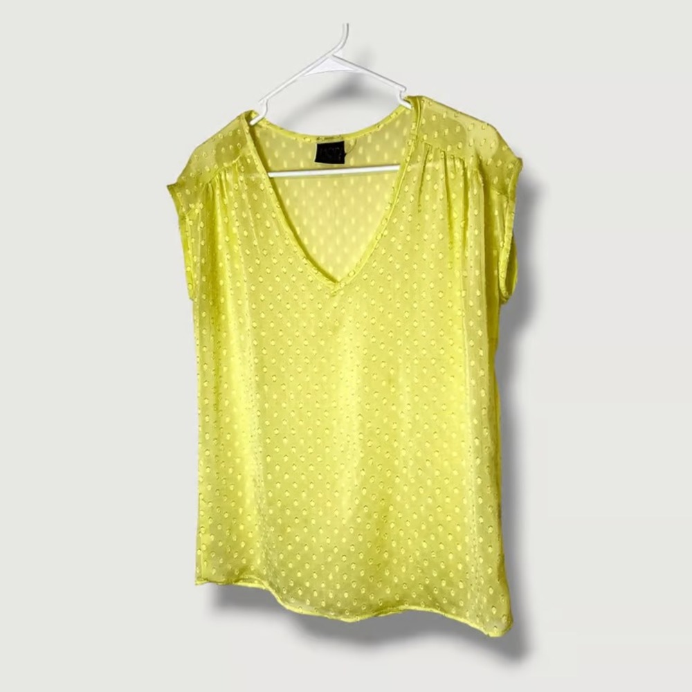 Mod Lusive Yellowish Lime Green Semi Sheer Polka Dot Blouse Size XS